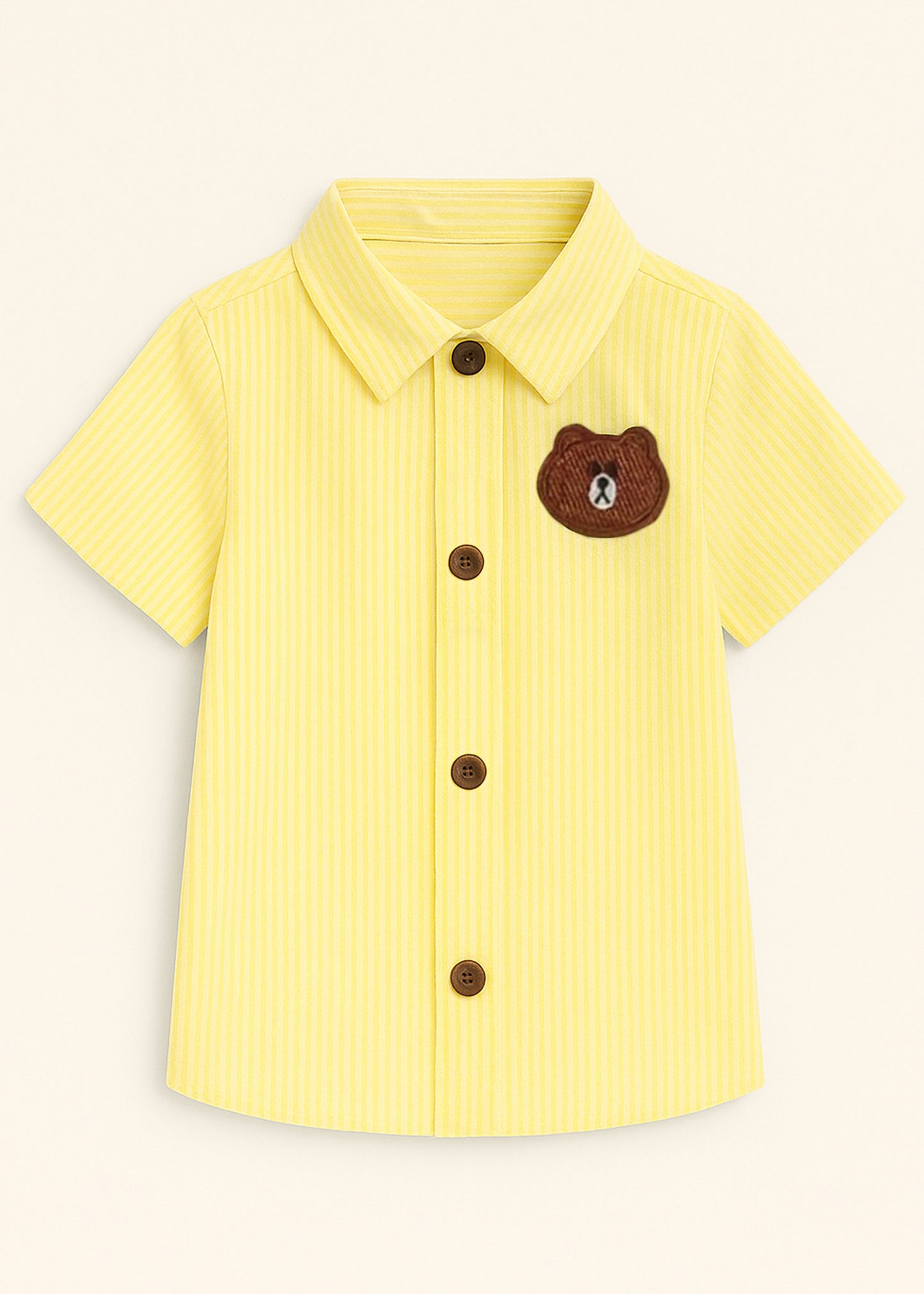 Bear Patch Yellow Striped Cotton Shirt