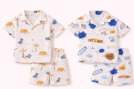 Jungle Adventure & City Vibes Combo Set – Boys Cotton Summer Co-Ord Pack
