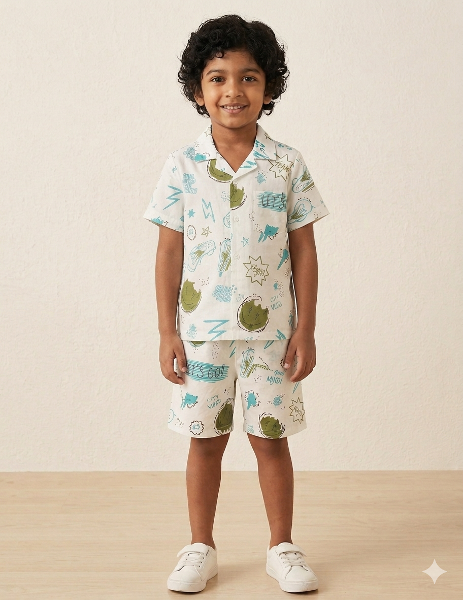 Jungle Safari Coord Set – Boys Cotton Summer Co-Ord Set
