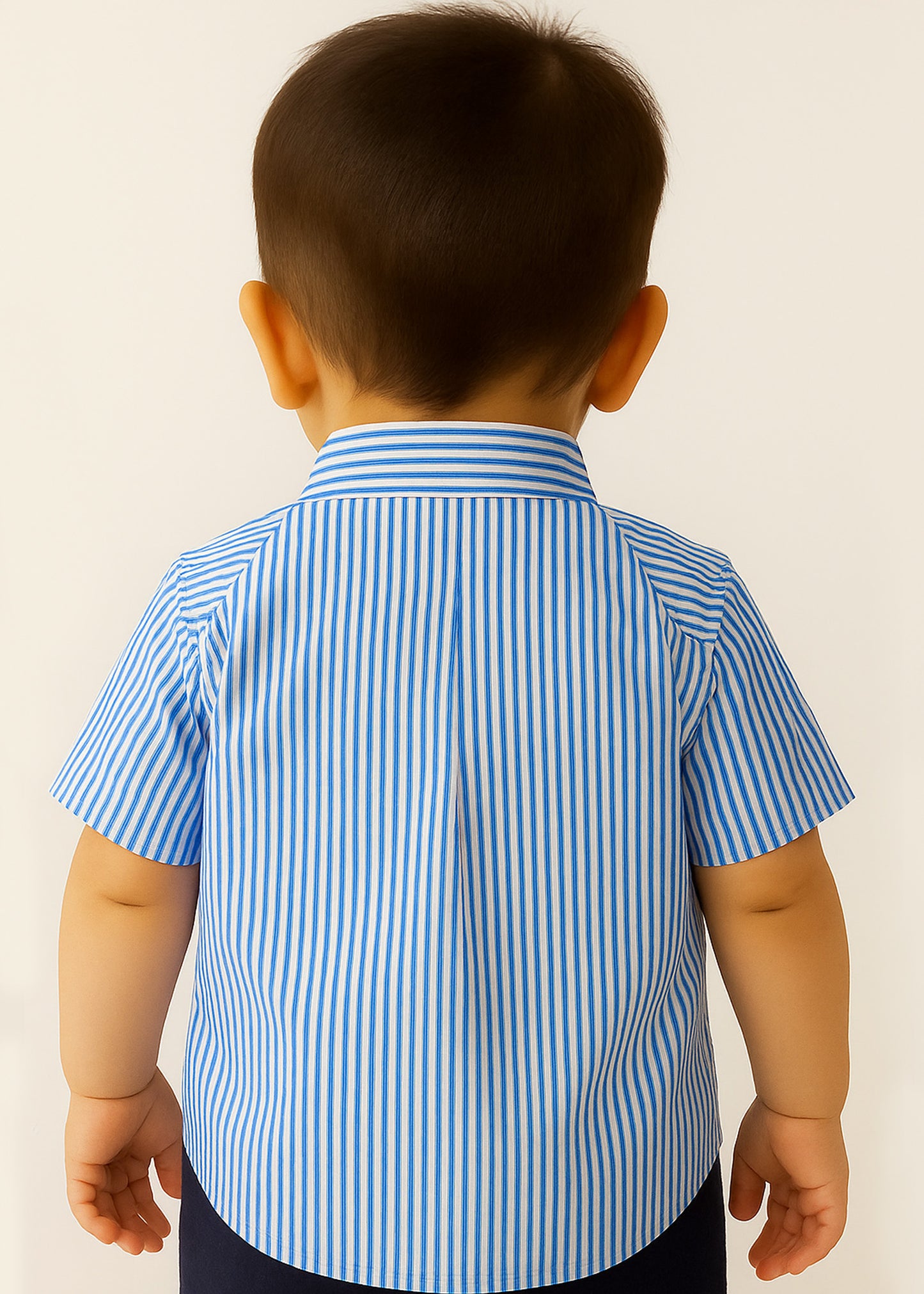 Bear Patch Blue Striped Cotton Shirt