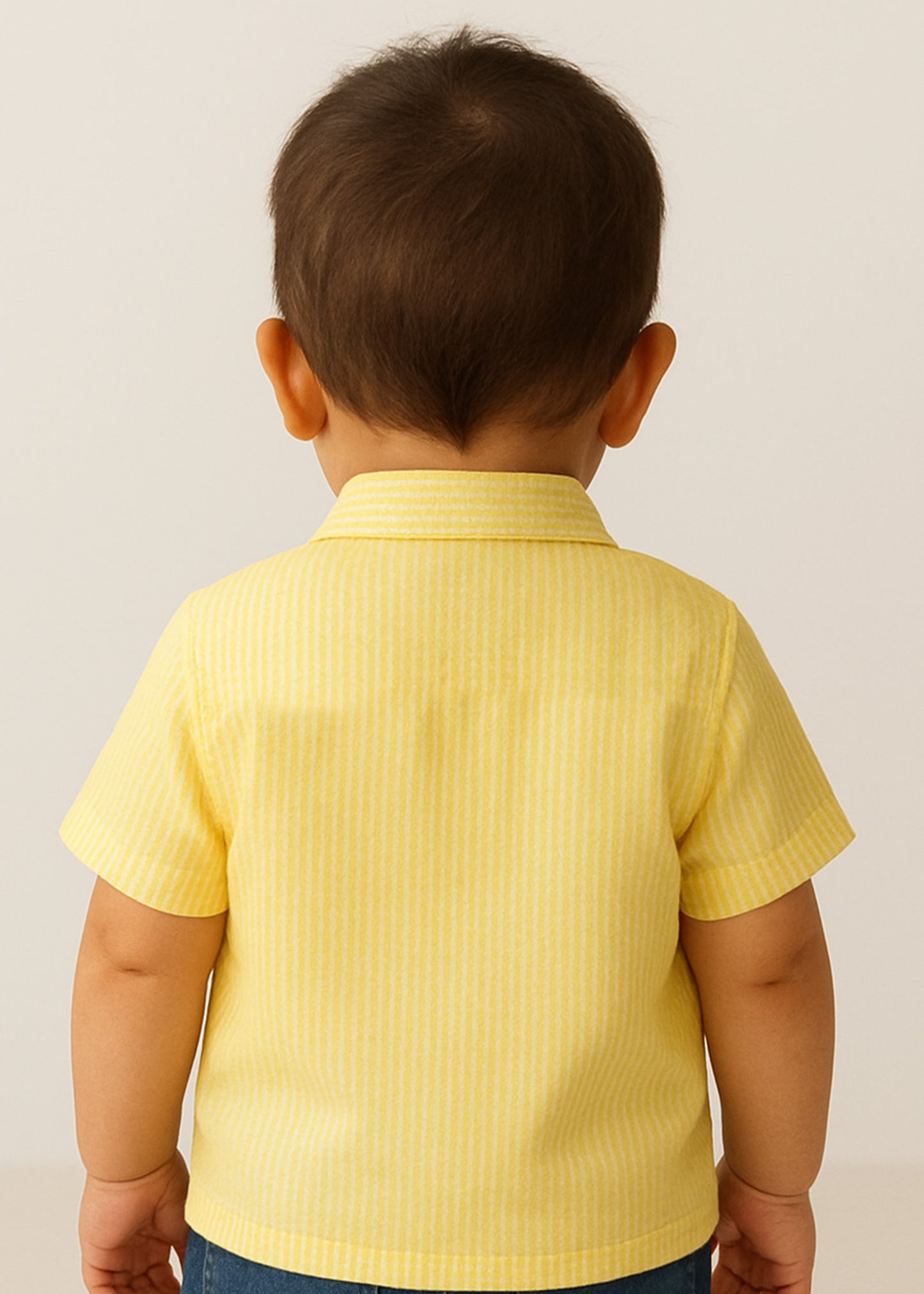 Bear Patch Yellow Striped Cotton Shirt
